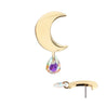 14Kt Yellow Gold Threadless Crescent Moon Top with Invisible Set Pear Gem Dangle