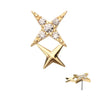 14Kt Yellow Gold Threadless Pave Set Round Gem Double Star Top