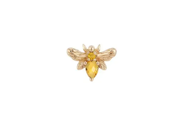 The 14K Bee Chic - Citrine brooch is bee-shaped with detailed wings and a citrine gemstone body, displayed on a plain white background.