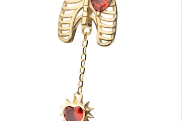14K heart rib cage spiked dangle