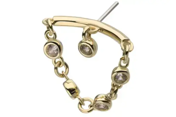 14k hidden curve bar bezel dangle