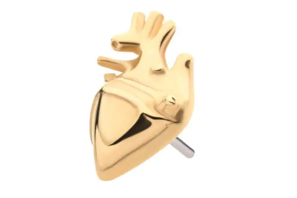 The 14K Human Heart is a gold stud earring shaped like an anatomical heart with smooth, stylized curves and a shiny finish, shown on a white background.