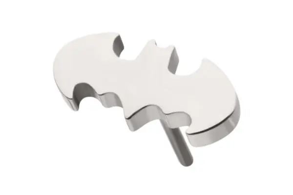 A Batman Logo - DC titanium bottle opener, crafted in the shape of the bat symbol, is displayed on a white background.