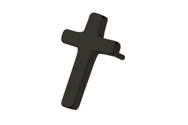 The Black Cross, a sleek black titanium cross end, is displayed in 3D against a plain white background.