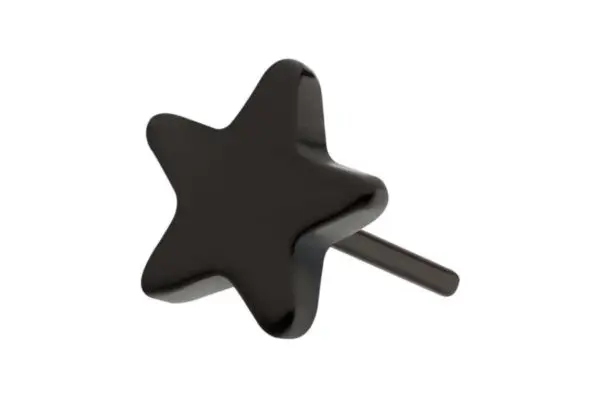 The Black Star is a black titanium stud earring with a five-pointed star shape and a smooth, glossy finish, shown on a plain white background.