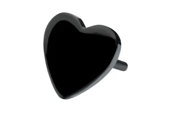 A Black Heart, a glossy black titanium heart-shaped end with a small peg on the back, is displayed on a plain white background.