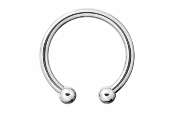 The Basic Circular Barbell - Threaded features a titanium circular shape with two small threaded round beads at each open end, shown against a white background.
