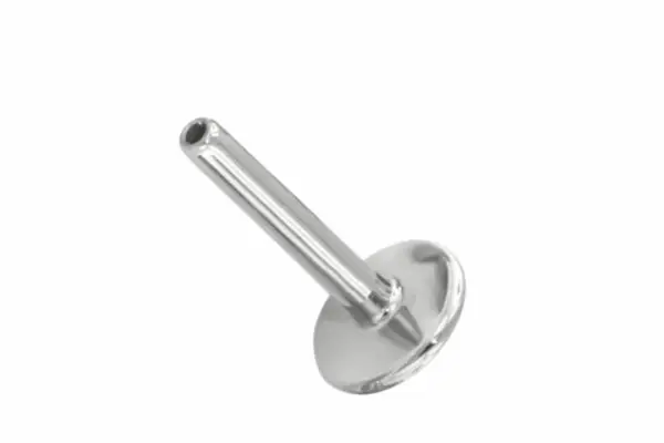 A metal engine valve with a flat, circular head and long, cylindrical stem is shown against a white background—resembling a Threadless Labret - Without Bead.