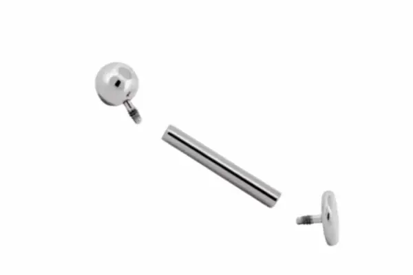 Threaded Labret - 3 pc includes straight metal barbells, each with a spherical left end and a flat disc right end, shown on a white background.