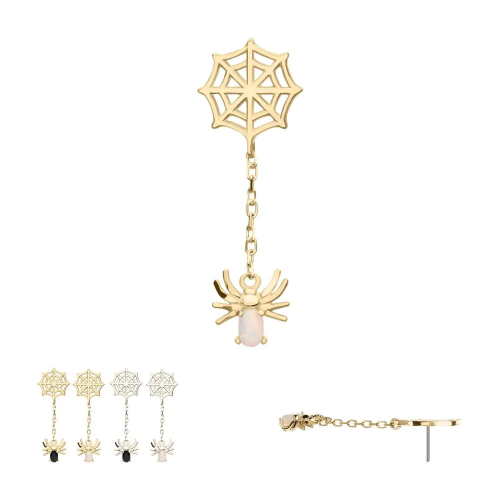 14K Spiderweb & Opal Spider Dangle