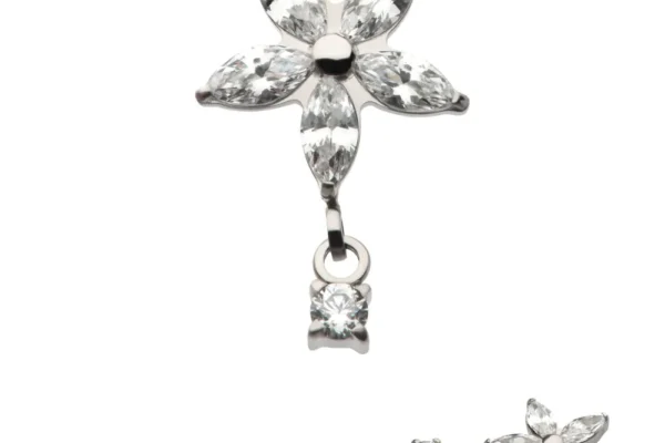 5 Marquise Flower Top with Dangle Prong Set Round CZ