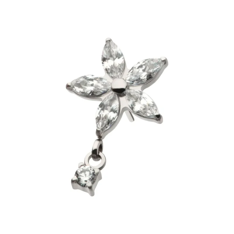 5 Marquise Flower Top with Dangle Prong Set Round CZ
