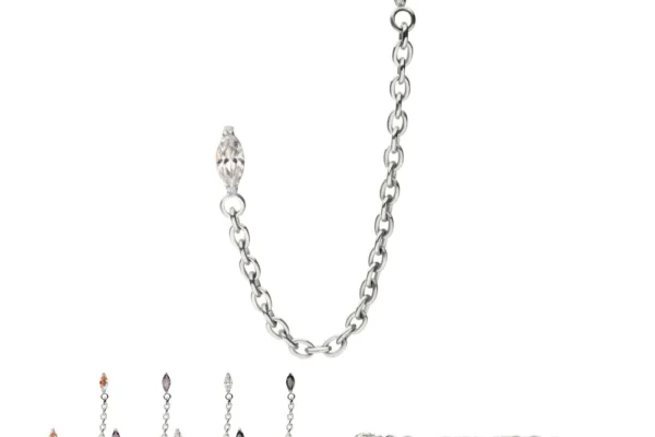 Double Prong Marquise Gem with Chain Dangle
