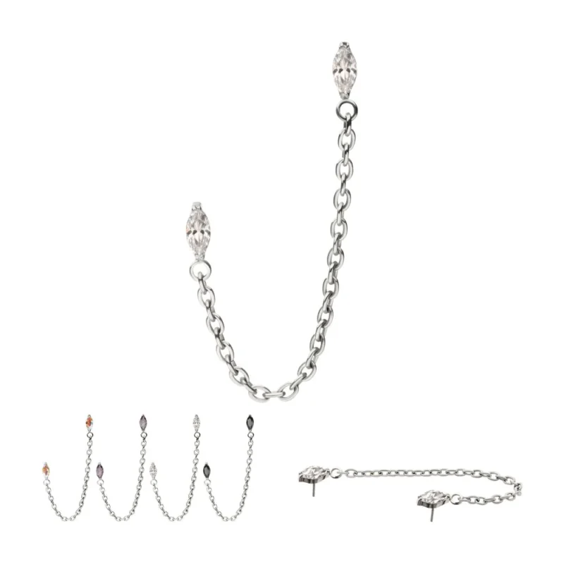 Double Prong Marquise Gem with Chain Dangle