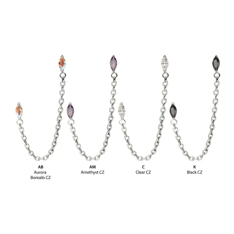 Double Prong Marquise Gem with Chain Dangle