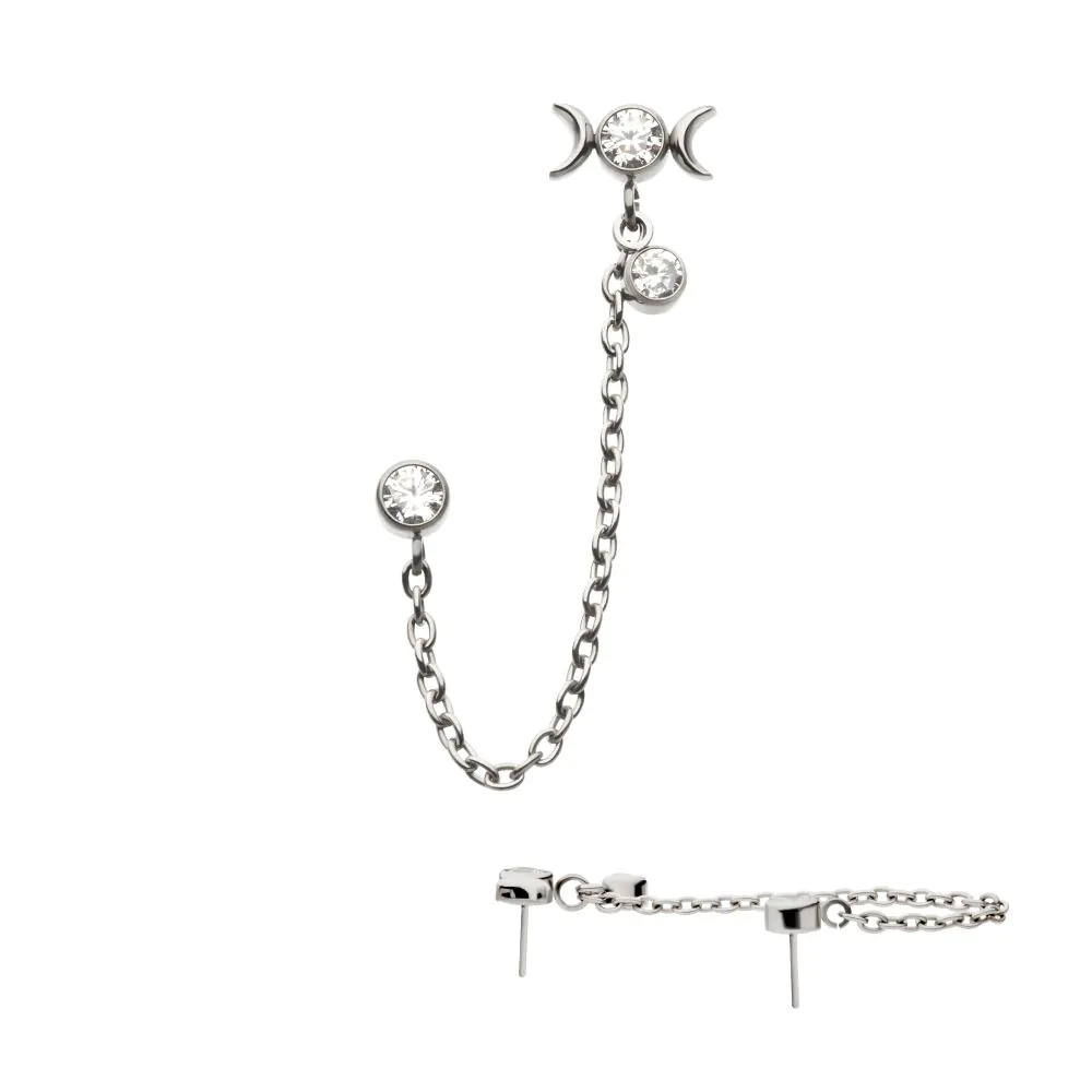 Triple Moon Phase & Duo Bezel with Chain Dangle