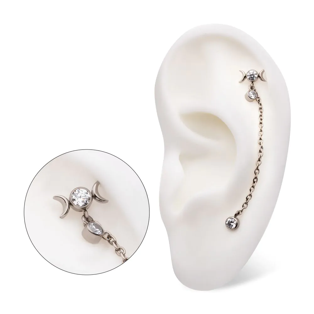 Triple Moon Phase & Duo Bezel with Chain Dangle Triple Moon Phase & Duo Bezel with Chain Dangle