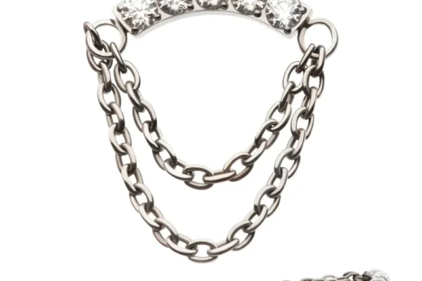 5-Cluster Curved Bar with 2 Tier Dangle Chain
