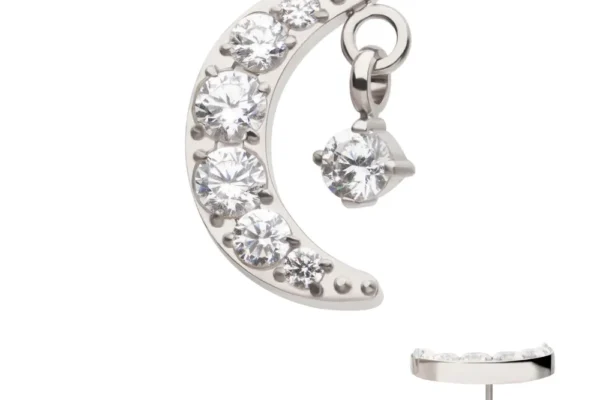 Crescent Moon Top with Prong Round CZ Dangle