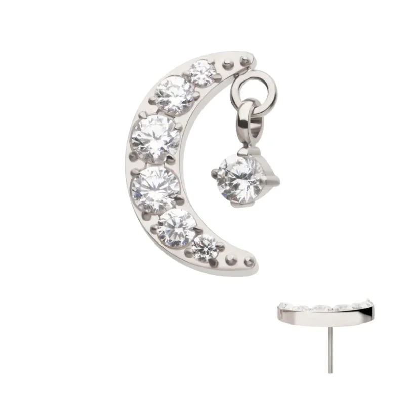 Crescent Moon Top with Prong Round CZ Dangle