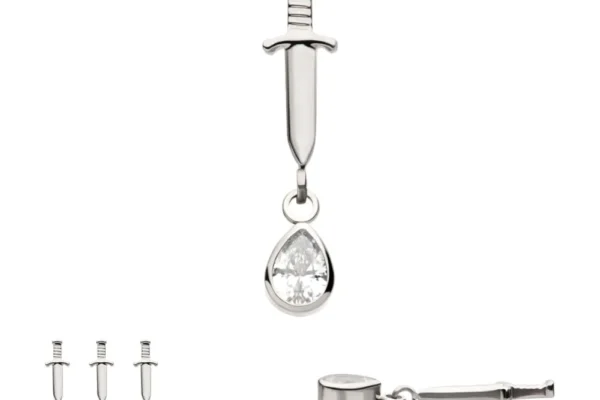 Dagger with Bezel Teardrop Gem Dangle