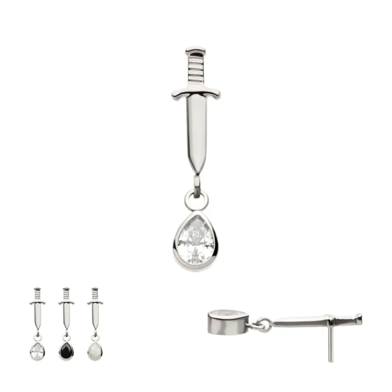Dagger with Bezel Teardrop Gem Dangle