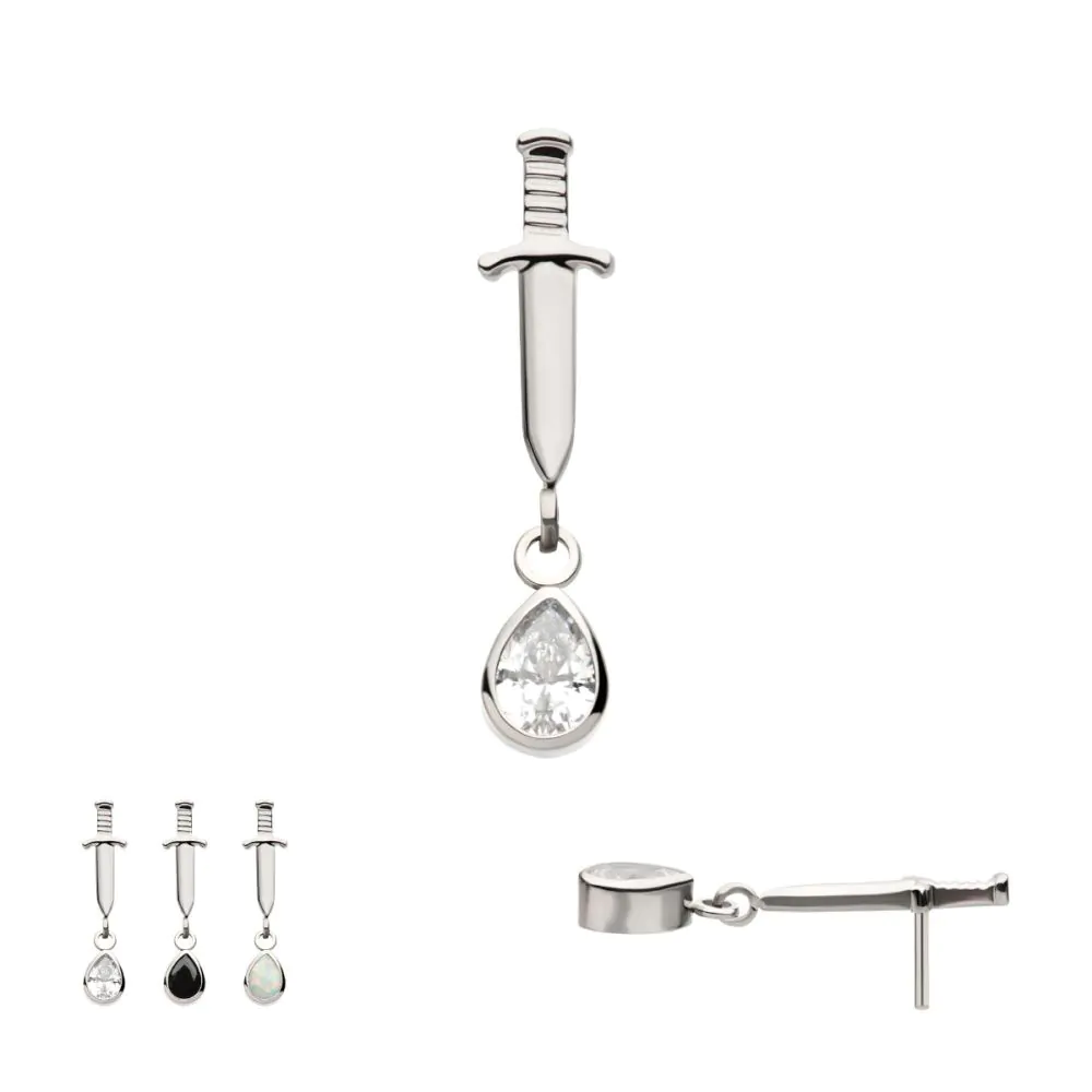 Dagger with Bezel Teardrop Gem Dangle