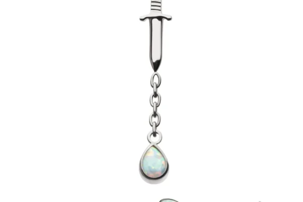 Dagger With Dangle Chain Bezel Teardrop Opal