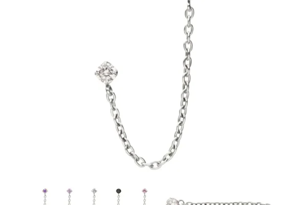 Double Prong Set Gem Top with Rolo Chain Dangle