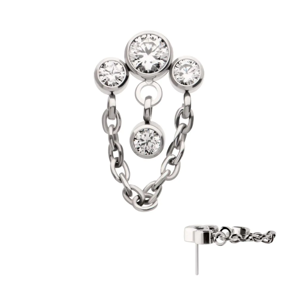 3-Cluster Bezel Round CZ Top with Chain & Gem Dangles