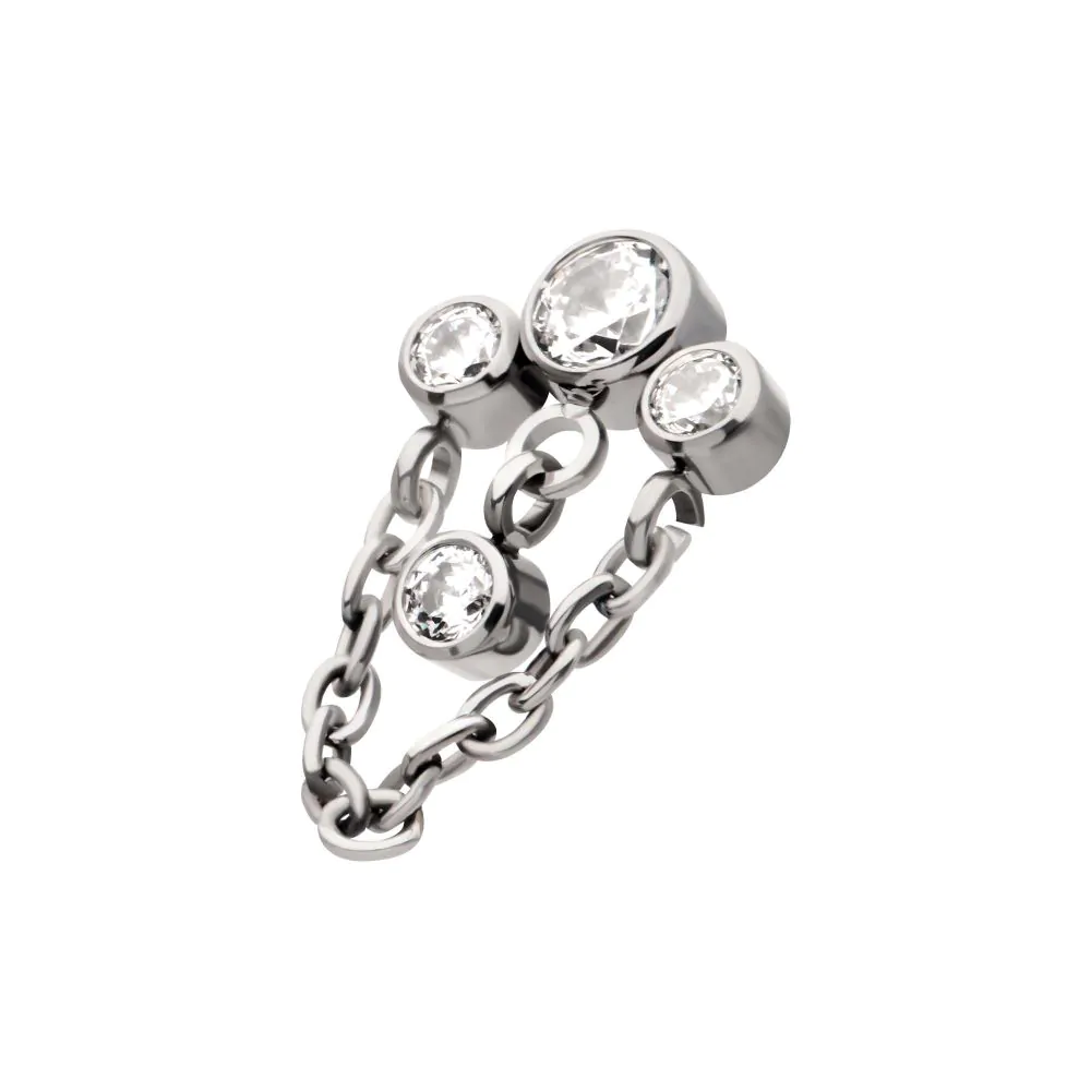 3-Cluster Bezel Round CZ Top with Chain & Gem Dangles 3-Cluster Bezel Round CZ Top with Chain & Gem Dangles