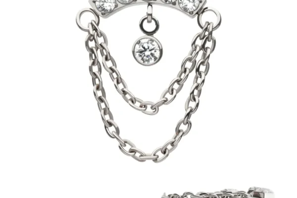 Curved Bar with 2-Tier Chain & Bezel Round CZ Dangle