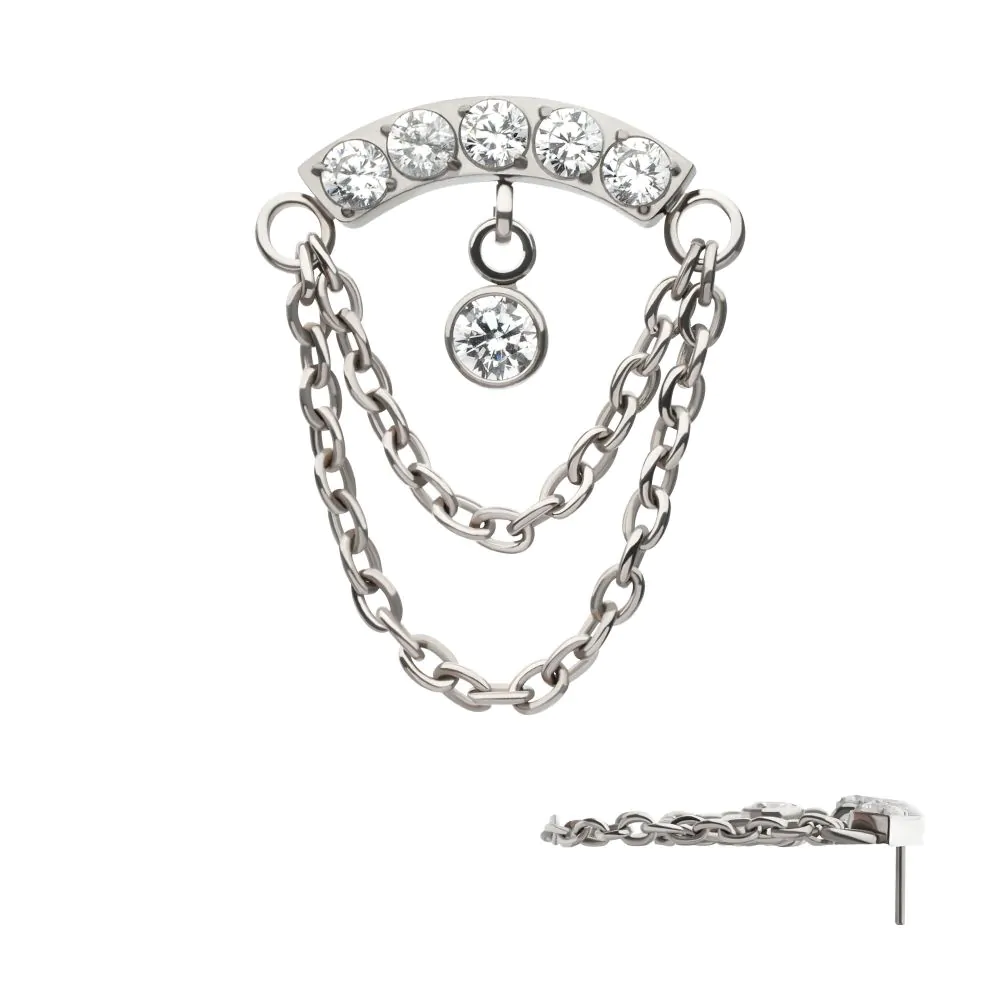 Curved Bar with 2-Tier Chain & Bezel Round CZ Dangle