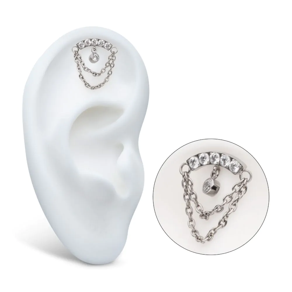 Curved Bar with 2-Tier Chain & Bezel Round CZ Dangle Curved Bar with 2-Tier Chain & Bezel Round CZ Dangle