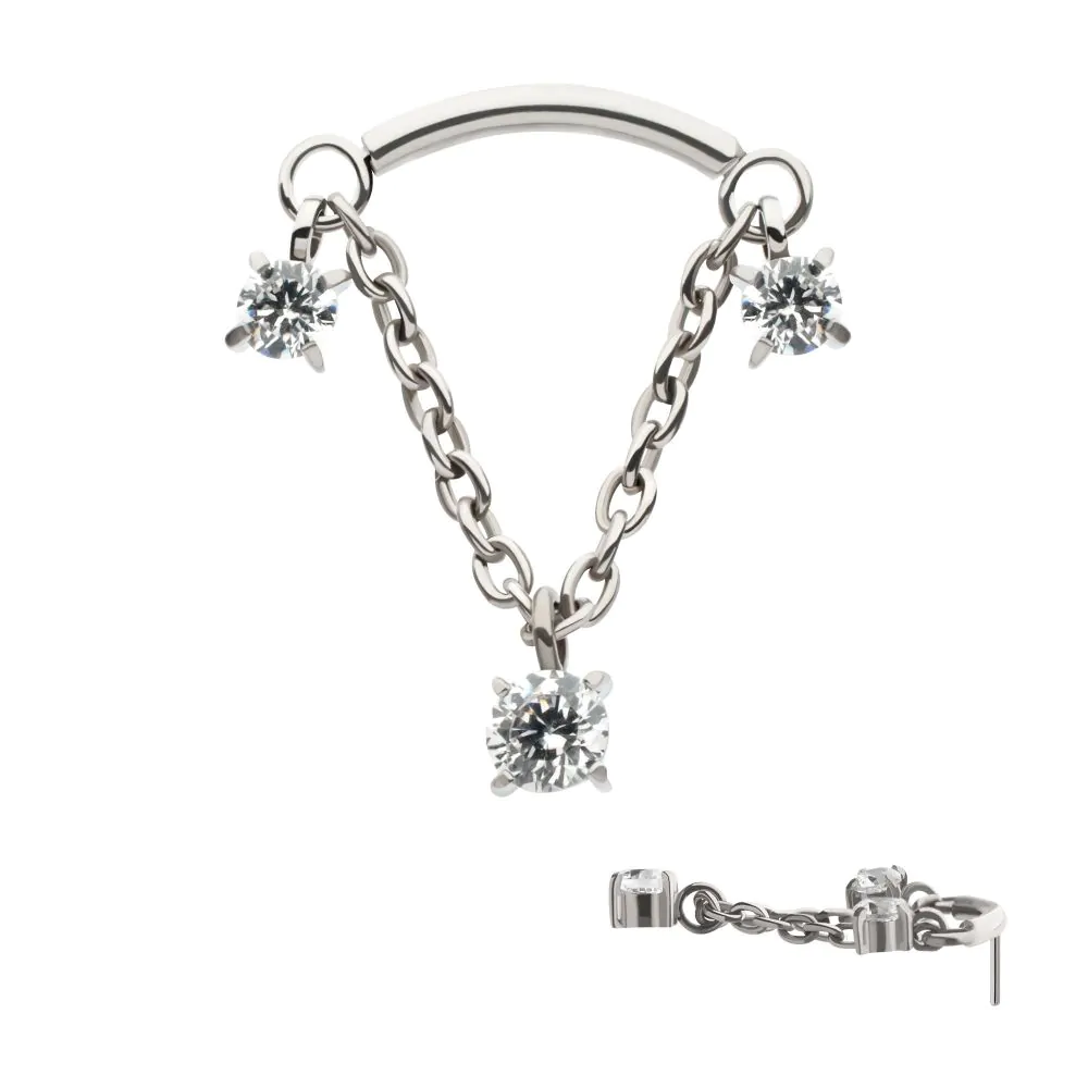 Curved Bar with Chain Dangle & Pronged Trio Round CZ