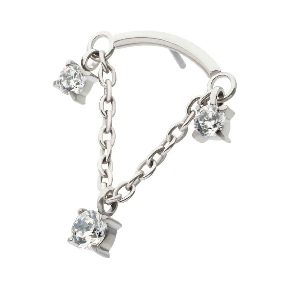 Curved Bar with Chain Dangle & Pronged Trio Round CZ Curved Bar with Chain Dangle & Pronged Trio Round CZ