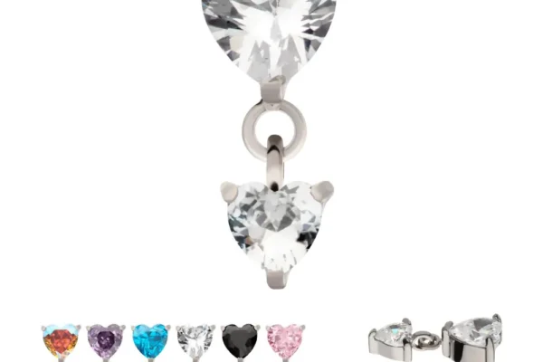 Prong Set Double Heart Gem Dangle Top