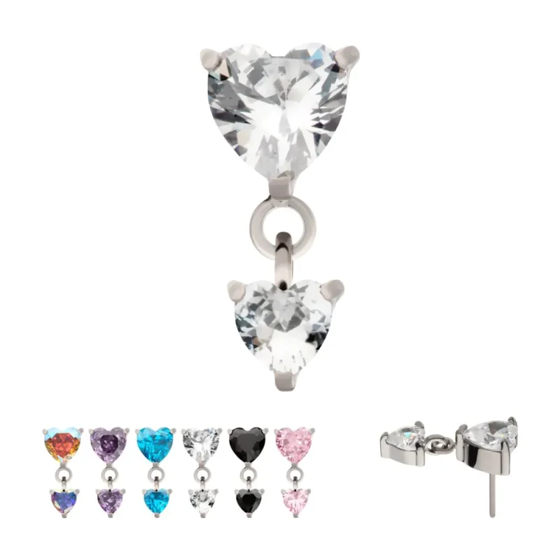 Prong Set Double Heart Gem Dangle Top