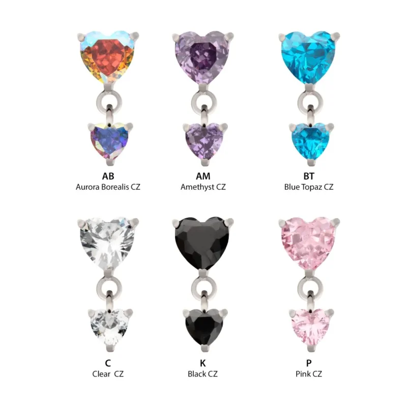 Prong Set Double Heart Gem Dangle Top