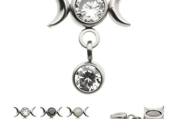 Triple Moon Phase Gem Top with Bezel Round CZ Dangle
