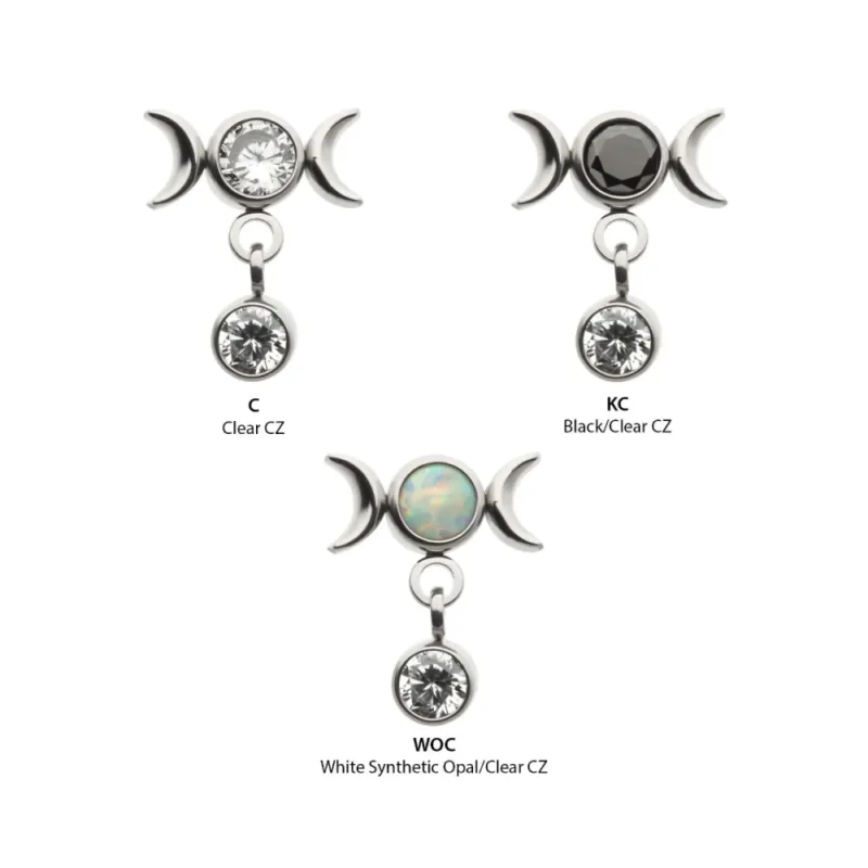 Triple Moon Phase Gem Top with Bezel Round CZ Dangle